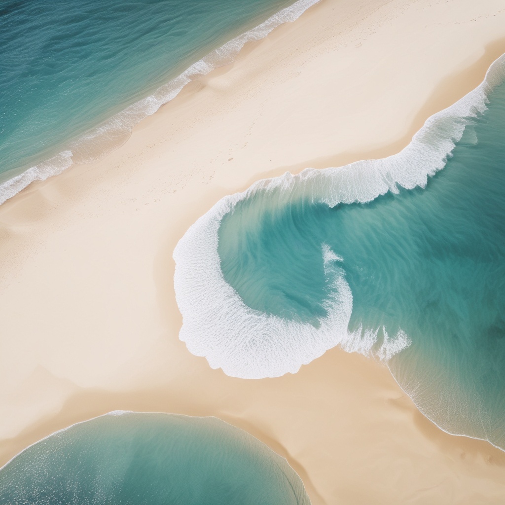 Aerial view of a white sandy beach and blue ocean in Hawaii